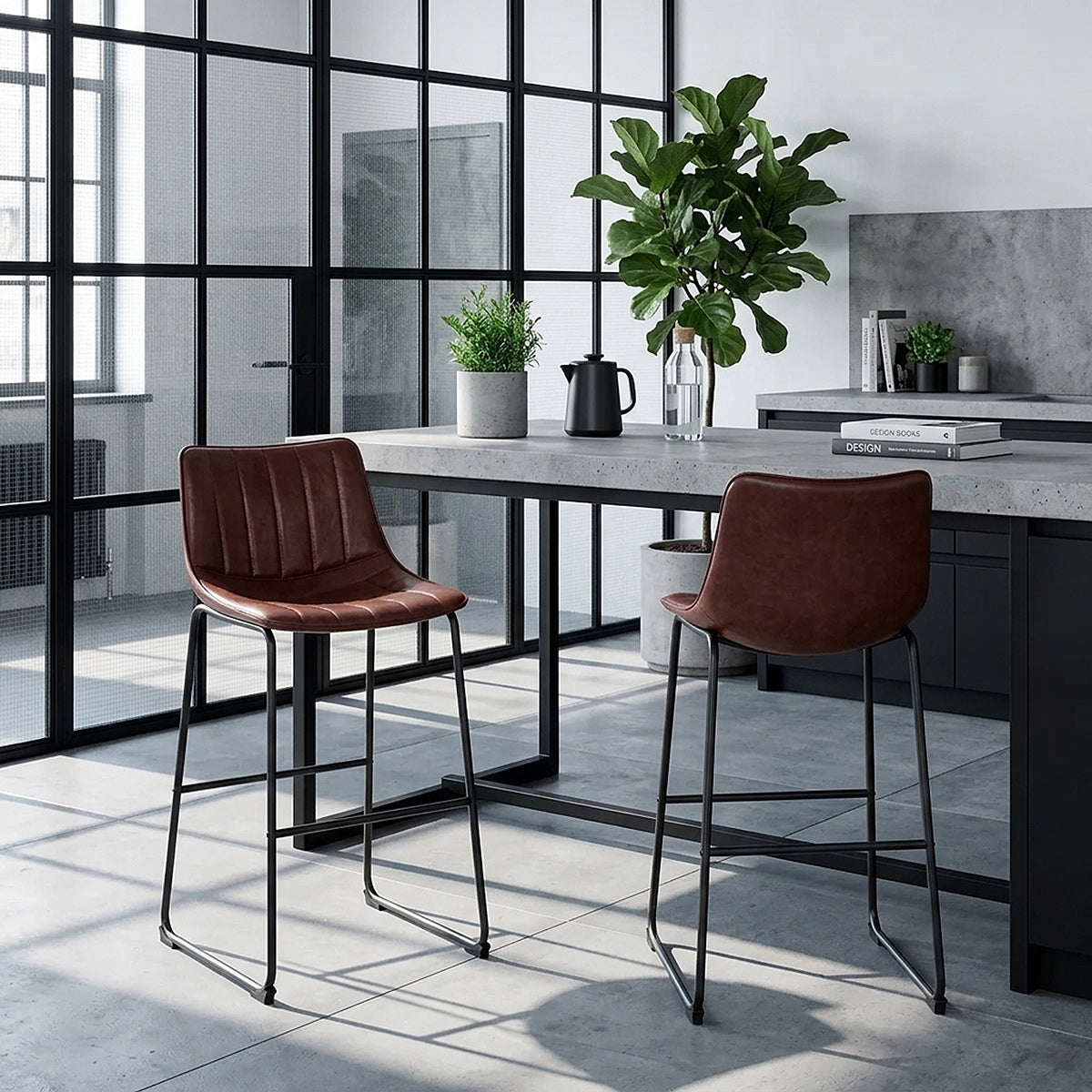 Chaise de Bar Faux Cuir - Tucker Marron 