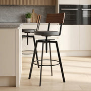 Tabouret de Bar Bois Faux Cuir - Urban Industrial Gris 