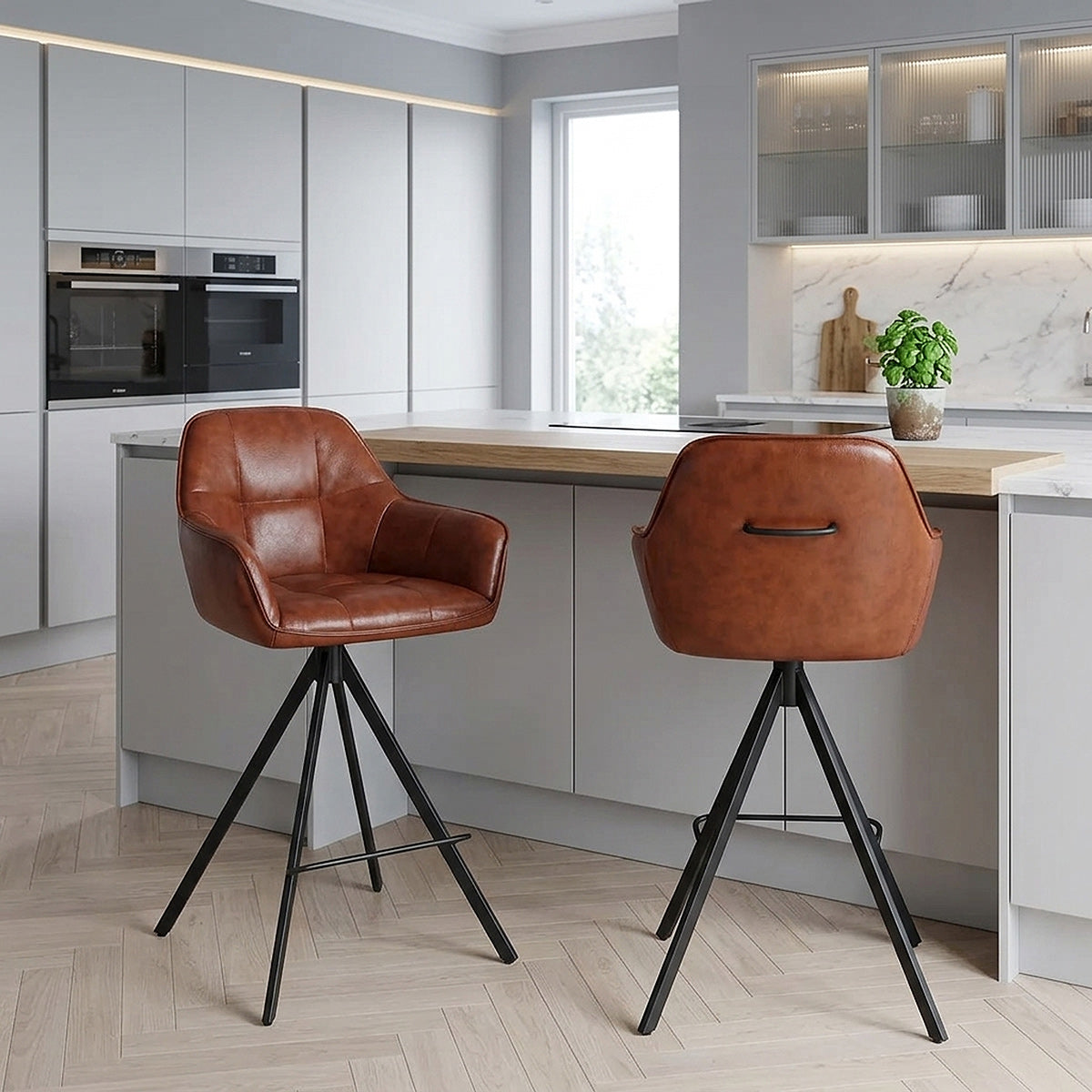 Tabouret Faux Cuir - Venice Marron 