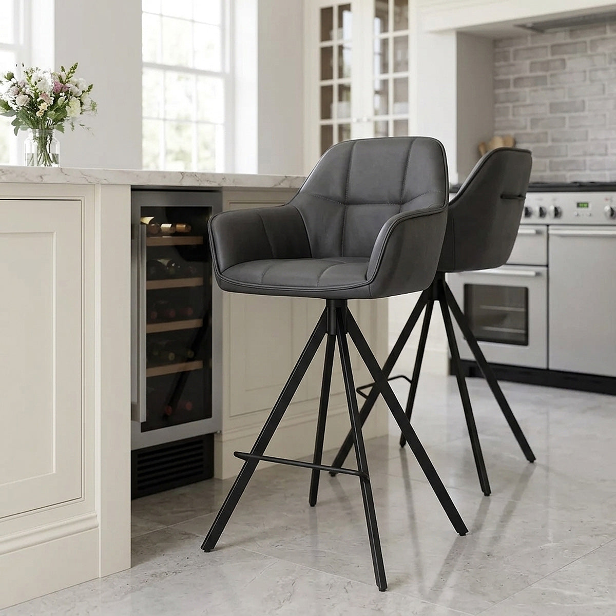 Tabouret Faux Cuir - Venice Gris Foncé 