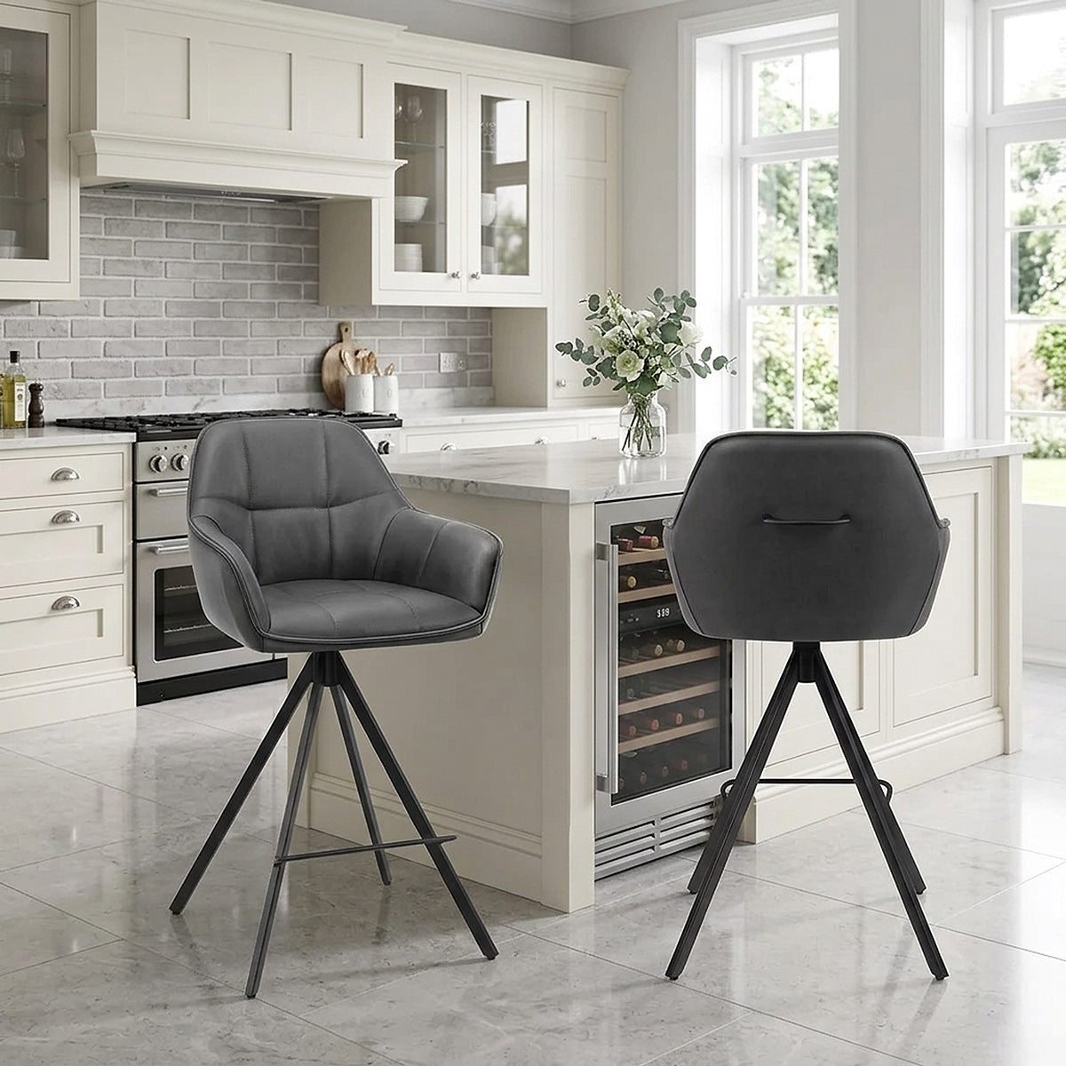 Tabouret Faux Cuir - Venice Gris Foncé 