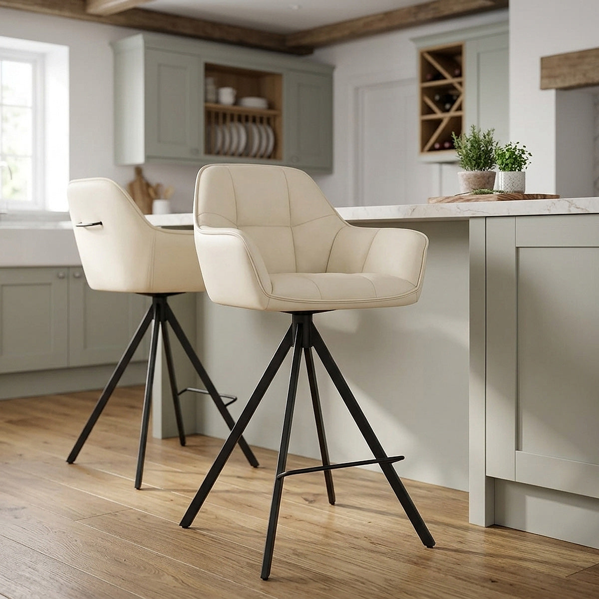 Tabouret Faux Cuir - Venice Crème 