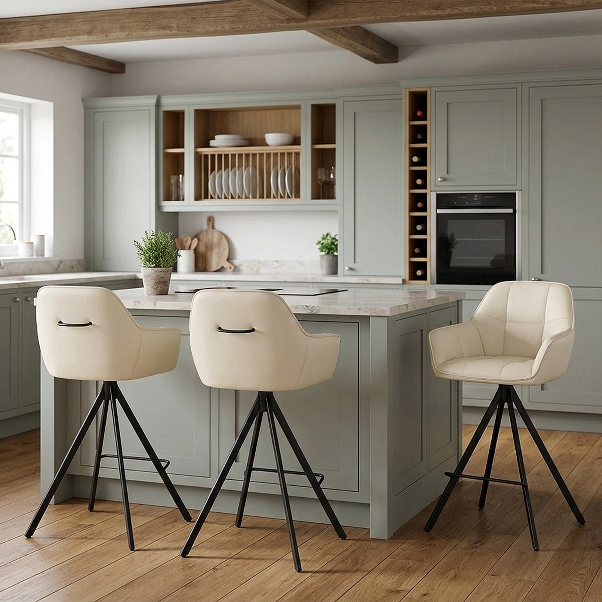Tabouret Faux Cuir - Venice Crème 