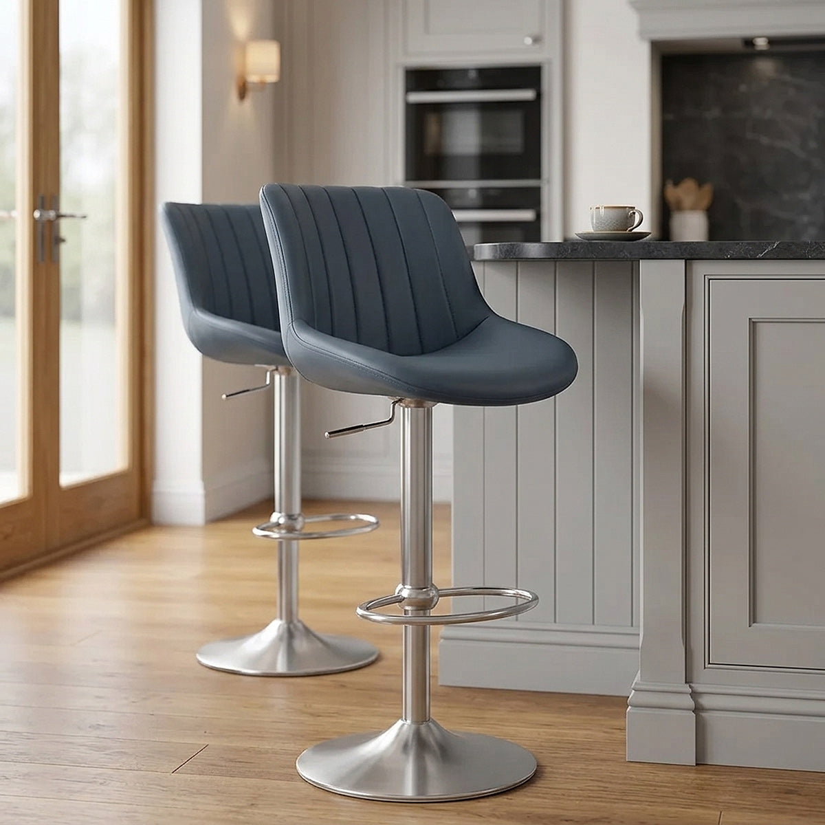 Tabouret Cuir Véritable - Versailles Bleu 