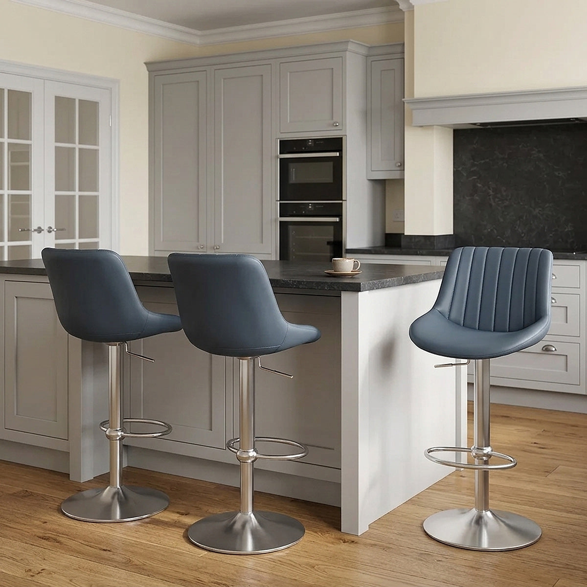 Tabouret Cuir Véritable - Versailles Bleu 