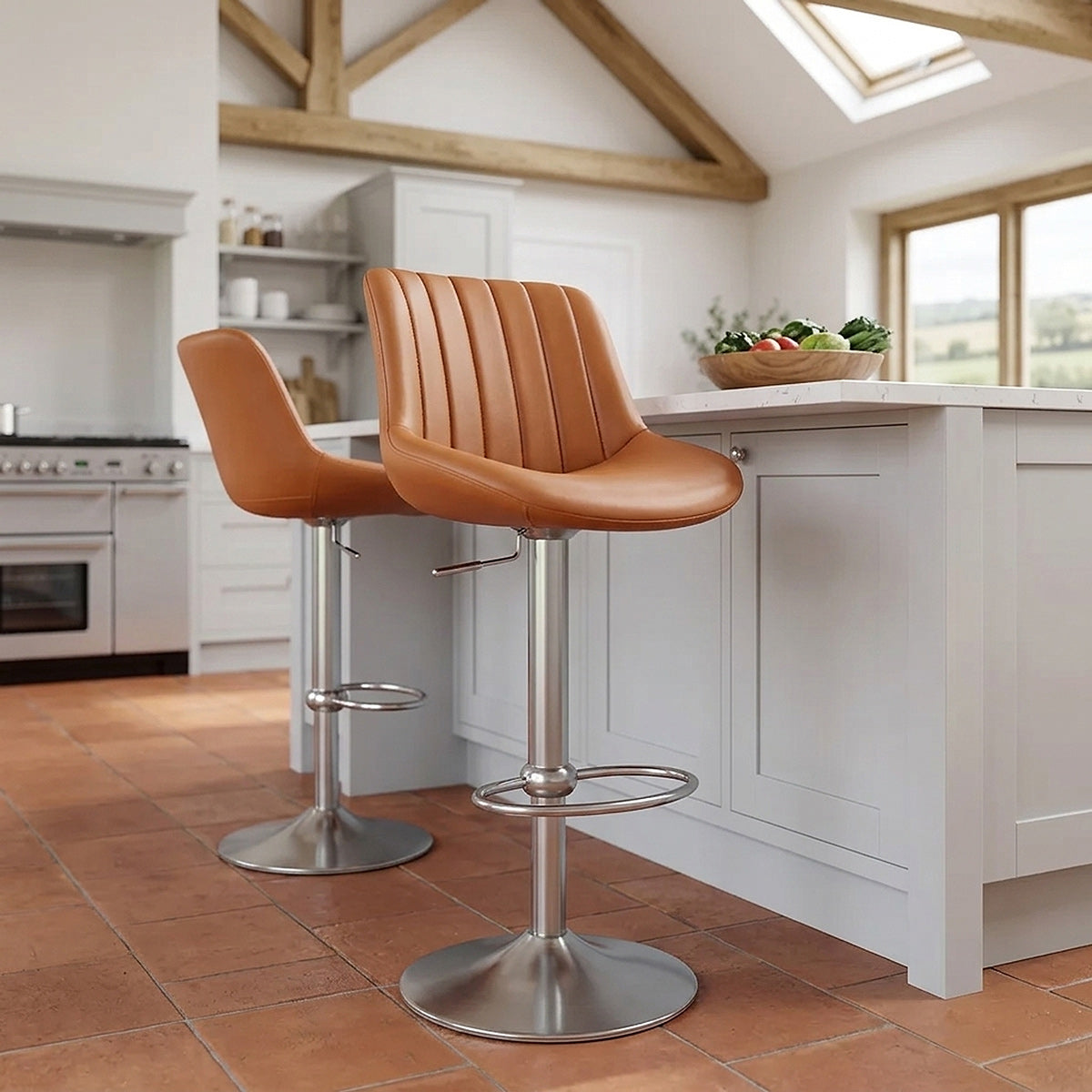 Tabouret Cuir Véritable - Versailles Marron 