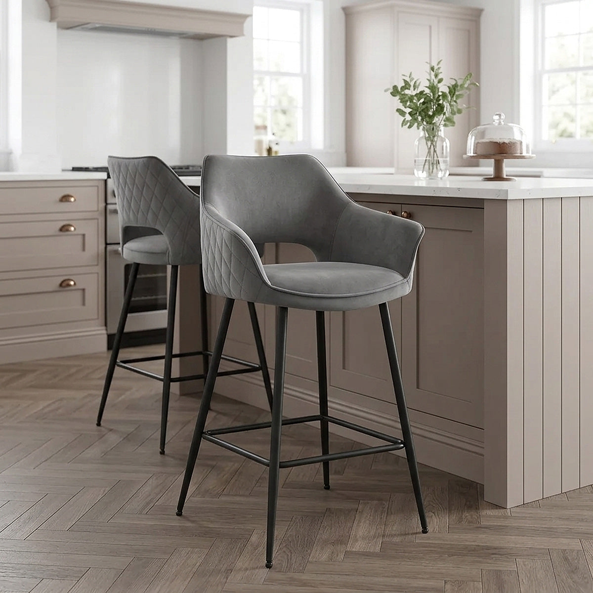Chaise de bar Velours - Viola Gris 