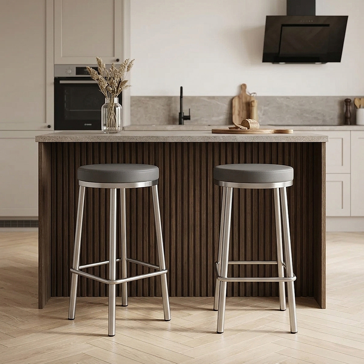 Tabouret Faux Cuir Chrome Brossé - Vision Gris 