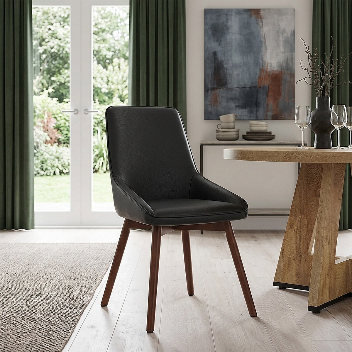 Chaise Cuir Veritable Bois - Vito Noir
