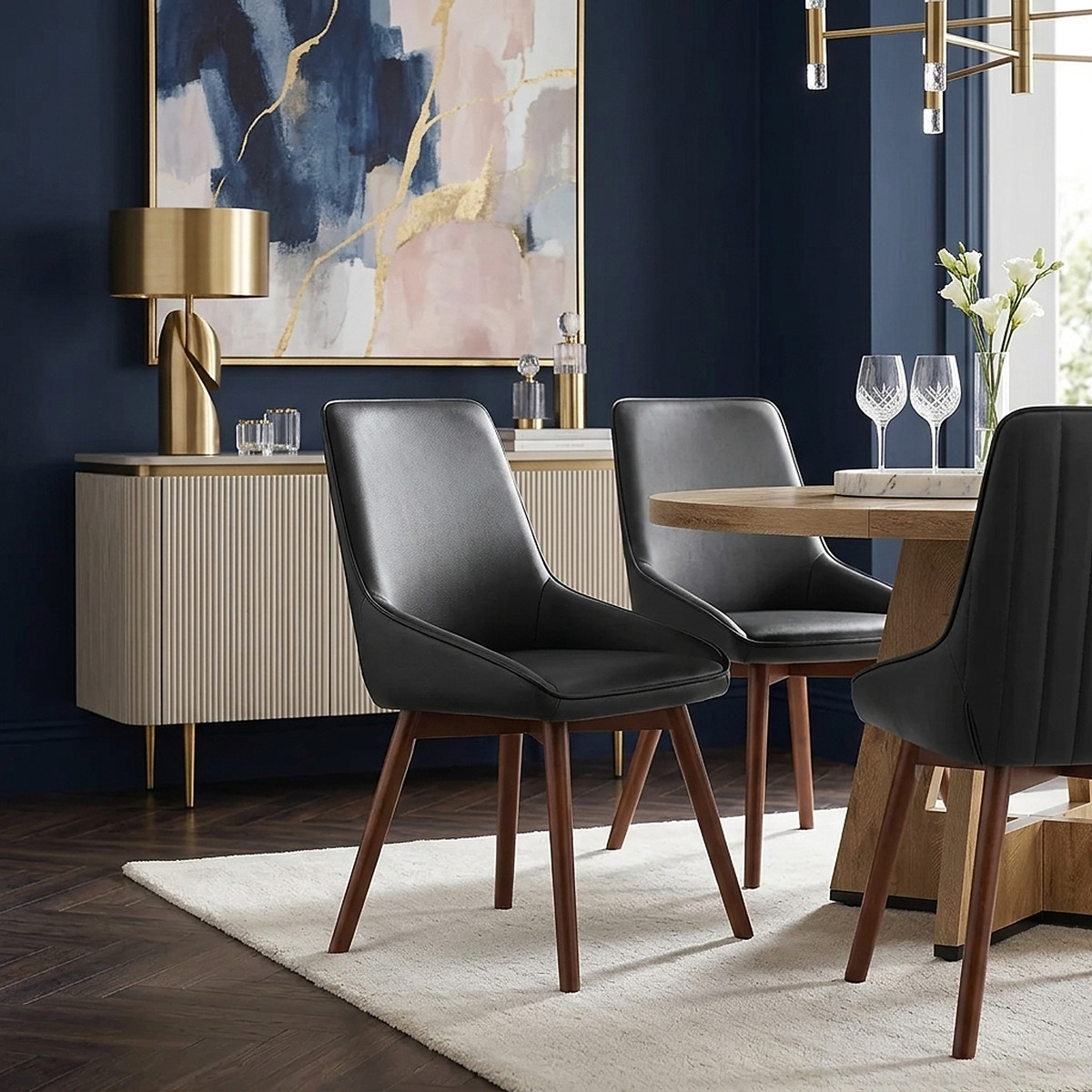 Chaise Cuir Veritable Bois - Vito Noir