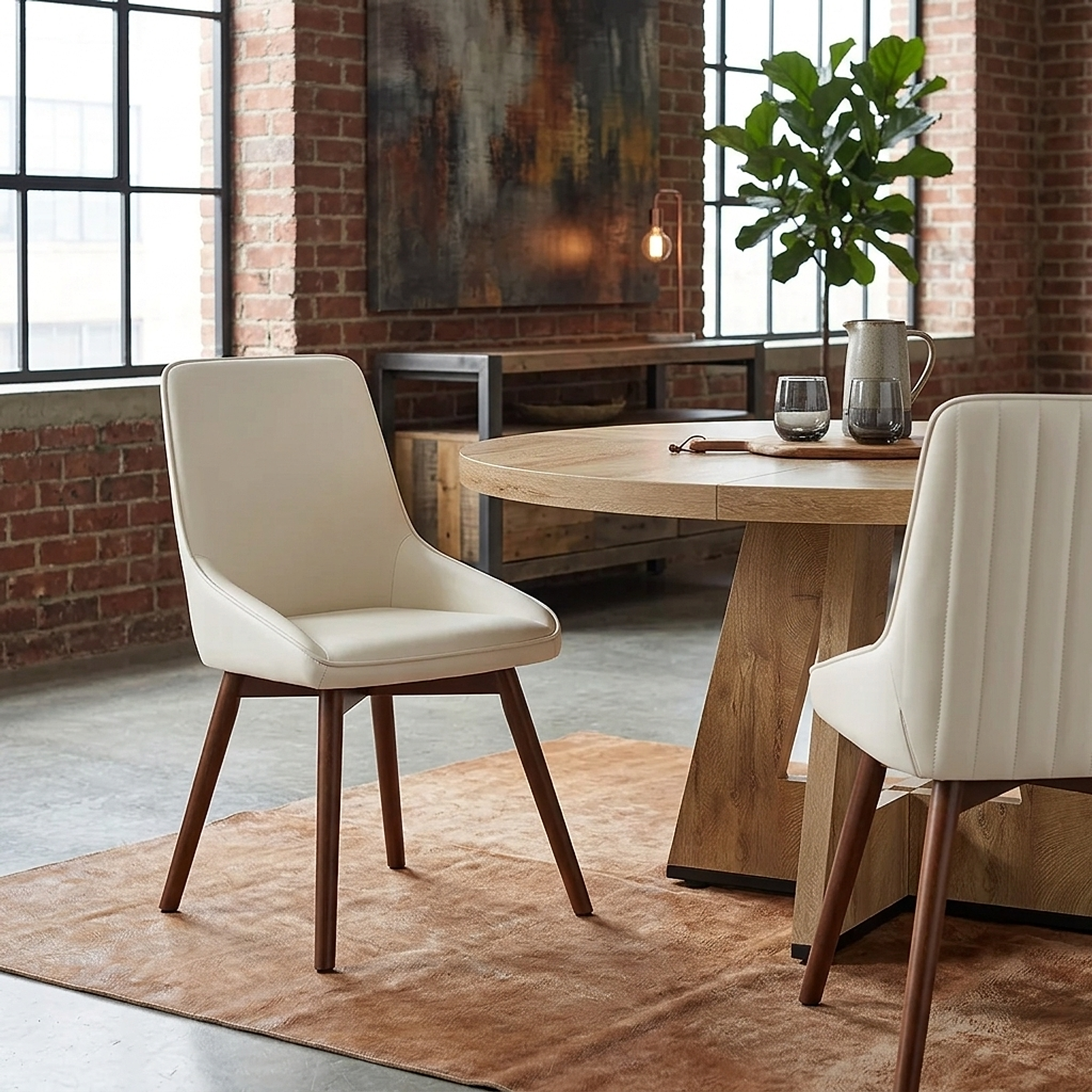 Chaise Cuir Veritable Bois - Vito Crème