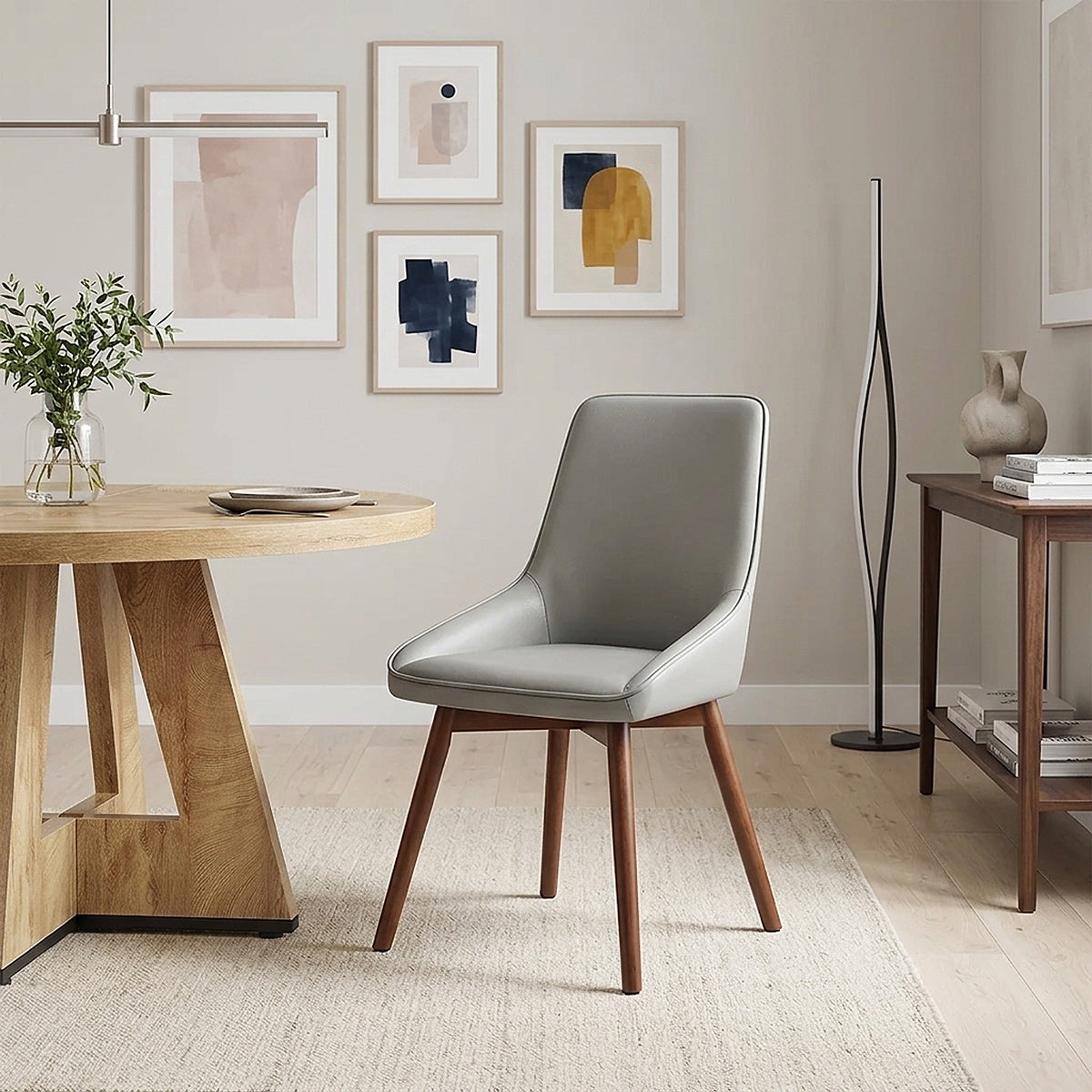 Chaise Cuir Veritable Bois - Vito Gris