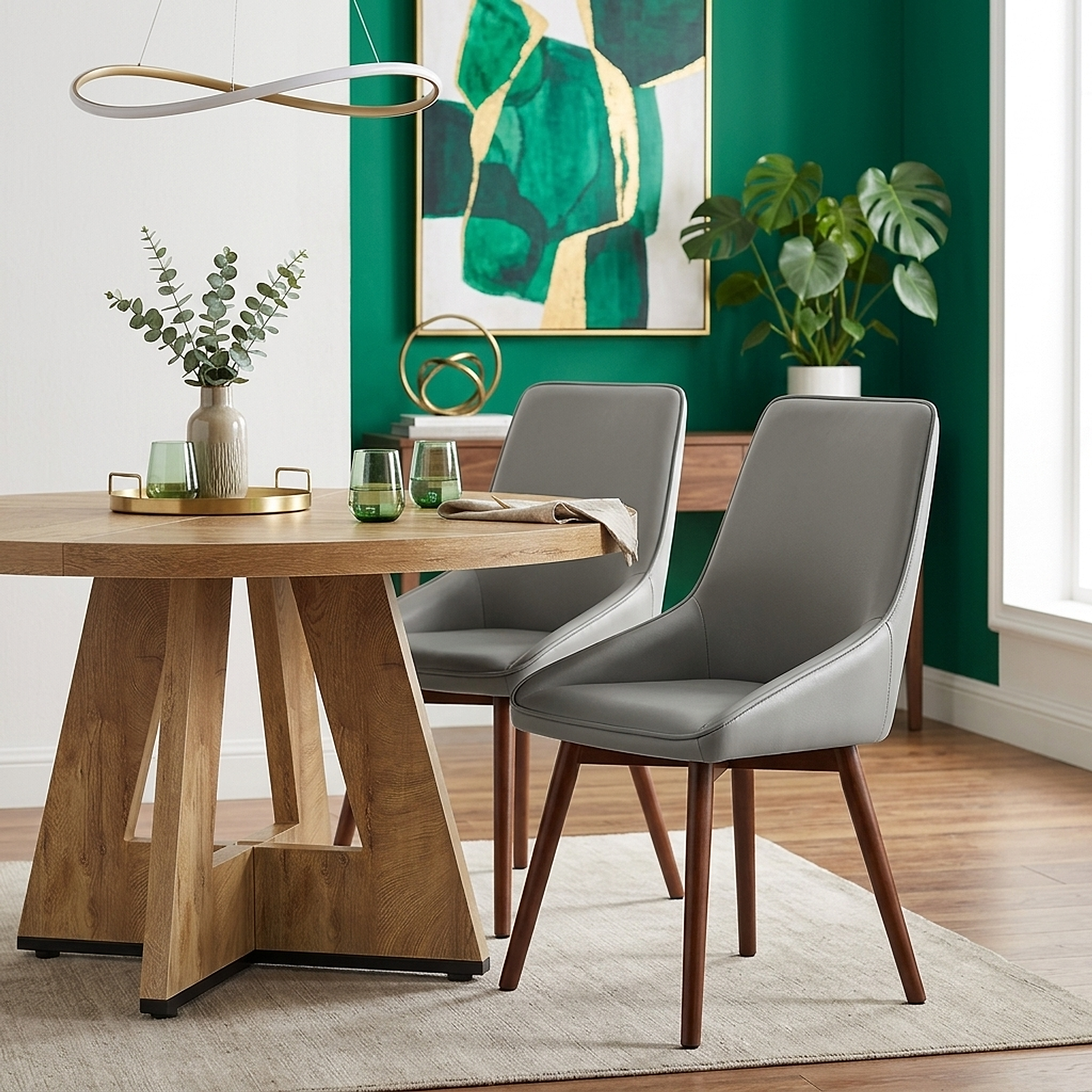 Chaise Cuir Veritable Bois - Vito Gris