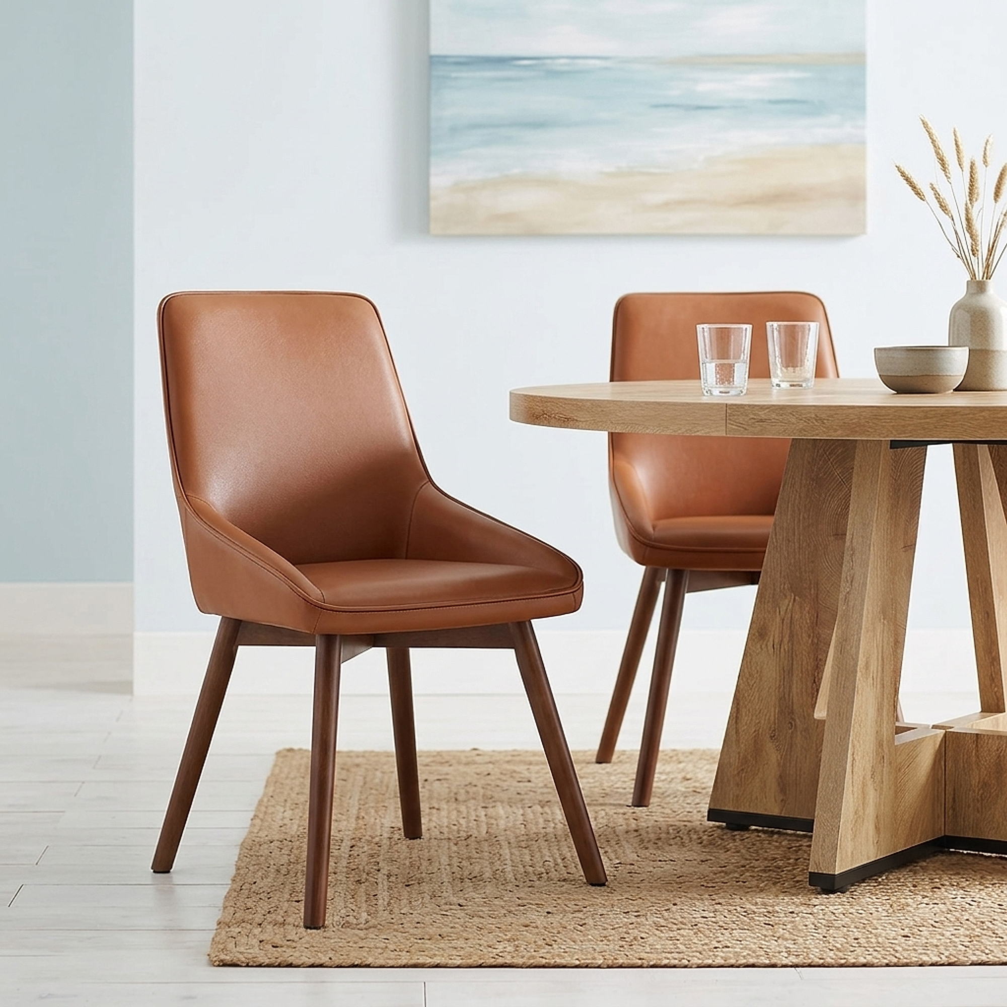 Chaise Cuir Veritable Bois - Vito Marron