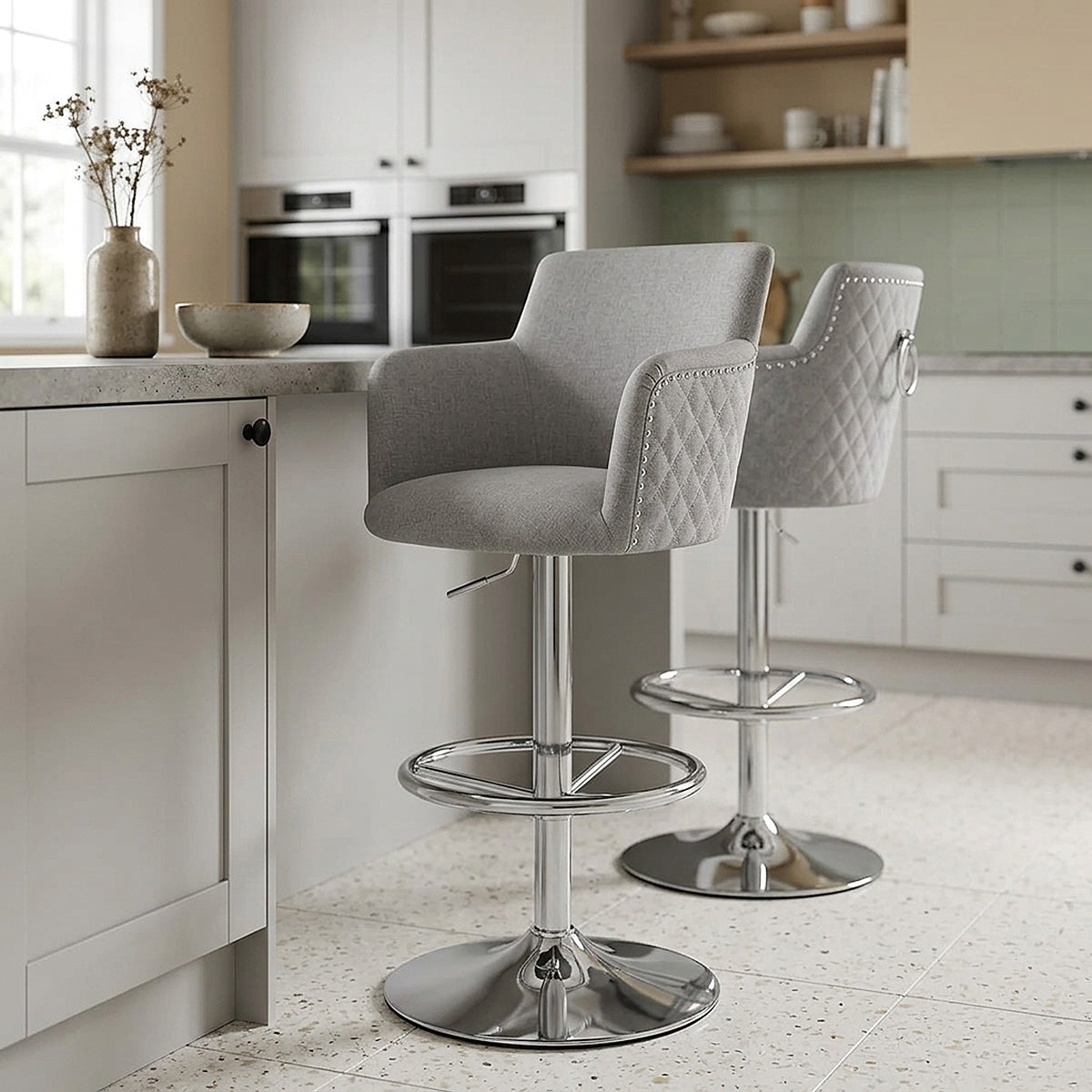 Chaise de bar Tissu Chrome - Vogue Gris 