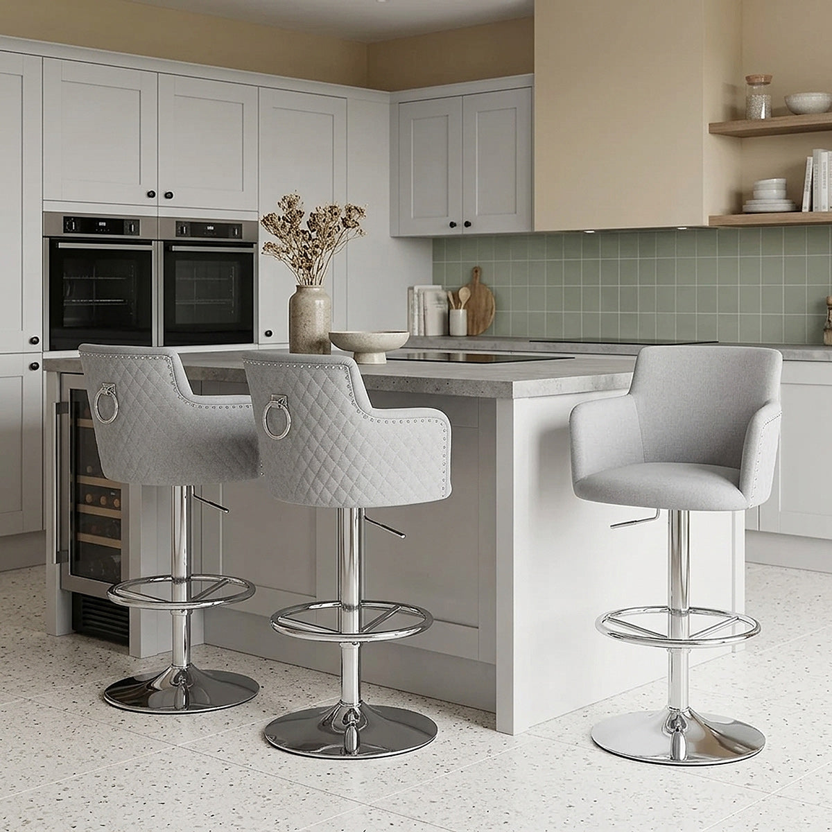 Chaise de bar Tissu Chrome - Vogue Gris 