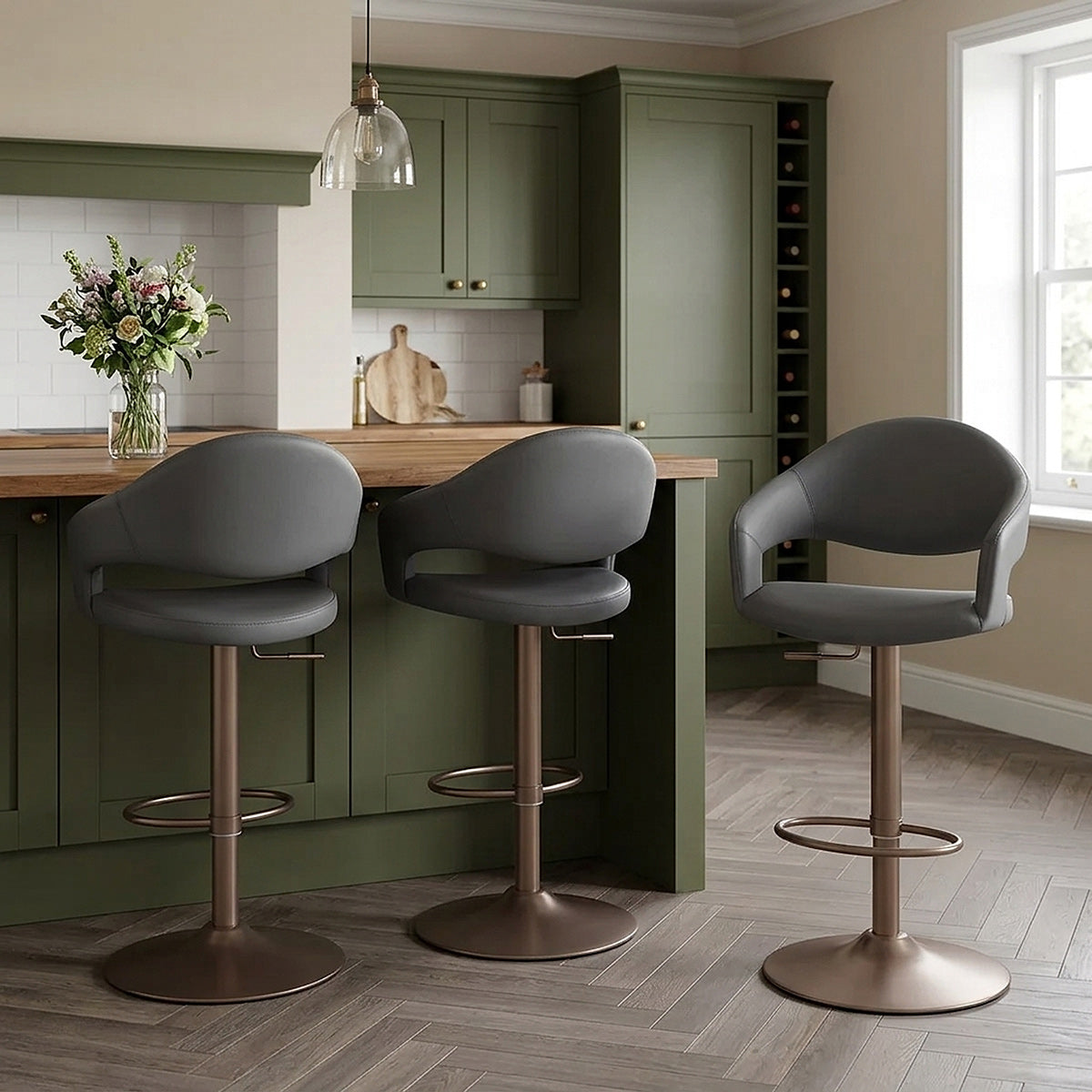Tabouret de bar faux cuir - Washington Gris Foncé 
