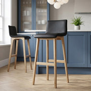 Tabouret de Bar Faux Cuir Bois - Wave Noir 