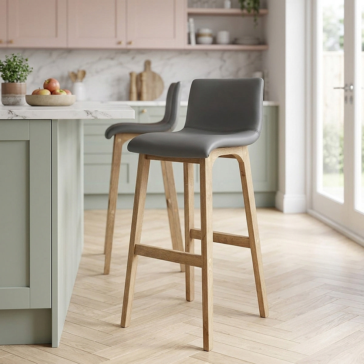 Tabouret de Bar Faux Cuir Bois - Wave Gris 