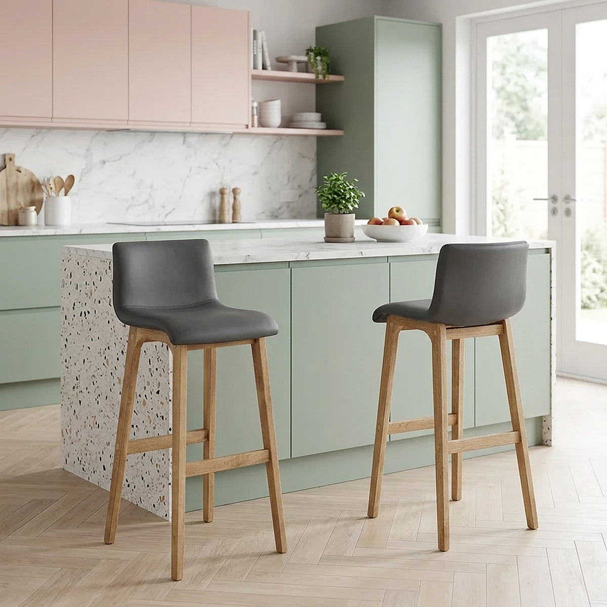 Tabouret de Bar Faux Cuir Bois - Wave Gris 