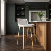 Tabouret de Bar Faux Cuir Bois - Wave Blanc 