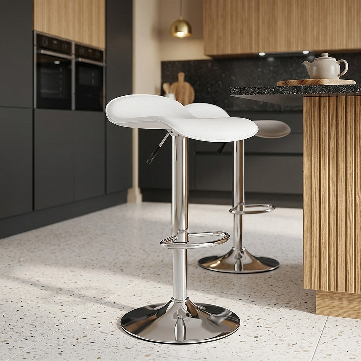 Chaise de Bar Faux Cuir Chrome - Zars Blanc 