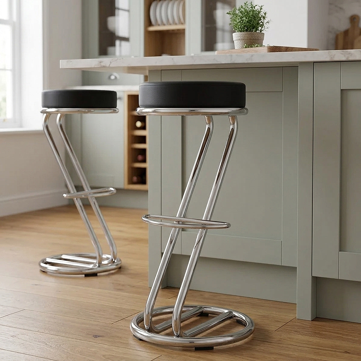 Tabouret Faux Cuir Chrome - Haut Zed Noir 