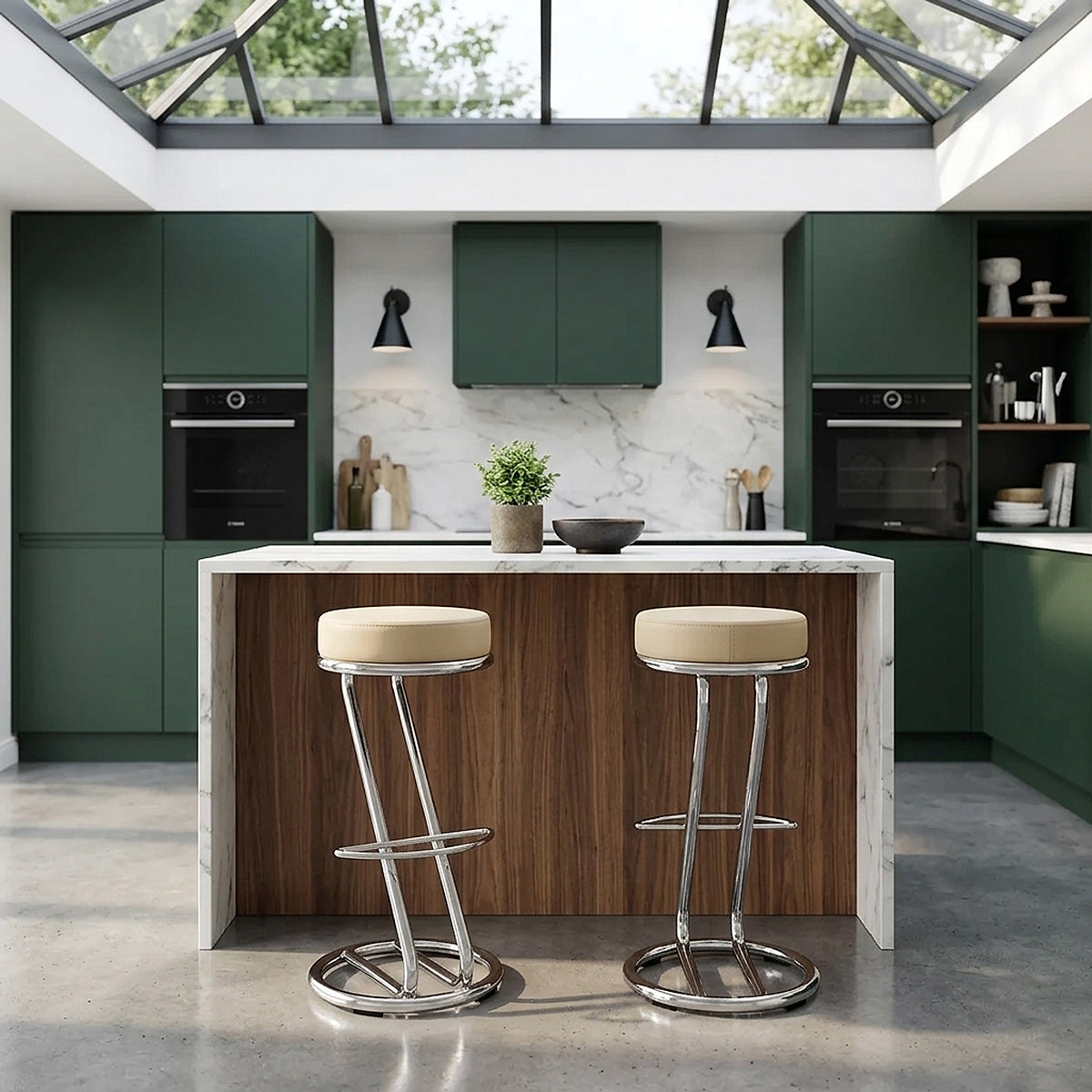 Tabouret Faux Cuir Chrome - Zaza Crème 